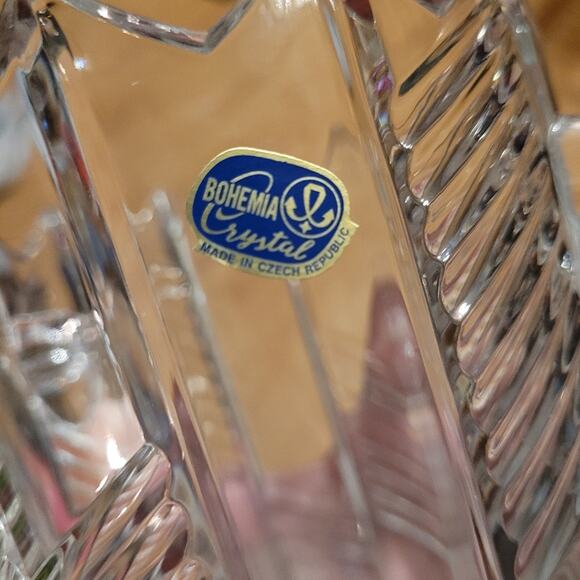 Vintage Bohemian Czech Cut Glass Ice Bucket Vase Etched Crystal 7" - Picture 2 of 11